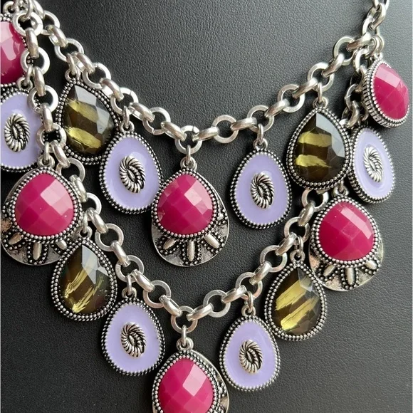 Premier Design Stunning Purple Multi-Strand Bib Necklace Silver Purple Green Tea - Picture 4 of 6